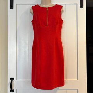 Calvin Klein sleeveless red dress with gold front zipper, size 4